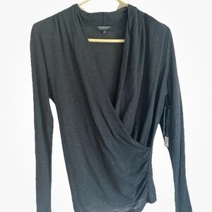 Liverpool Black Wrap Ruched Long Sleeve Top